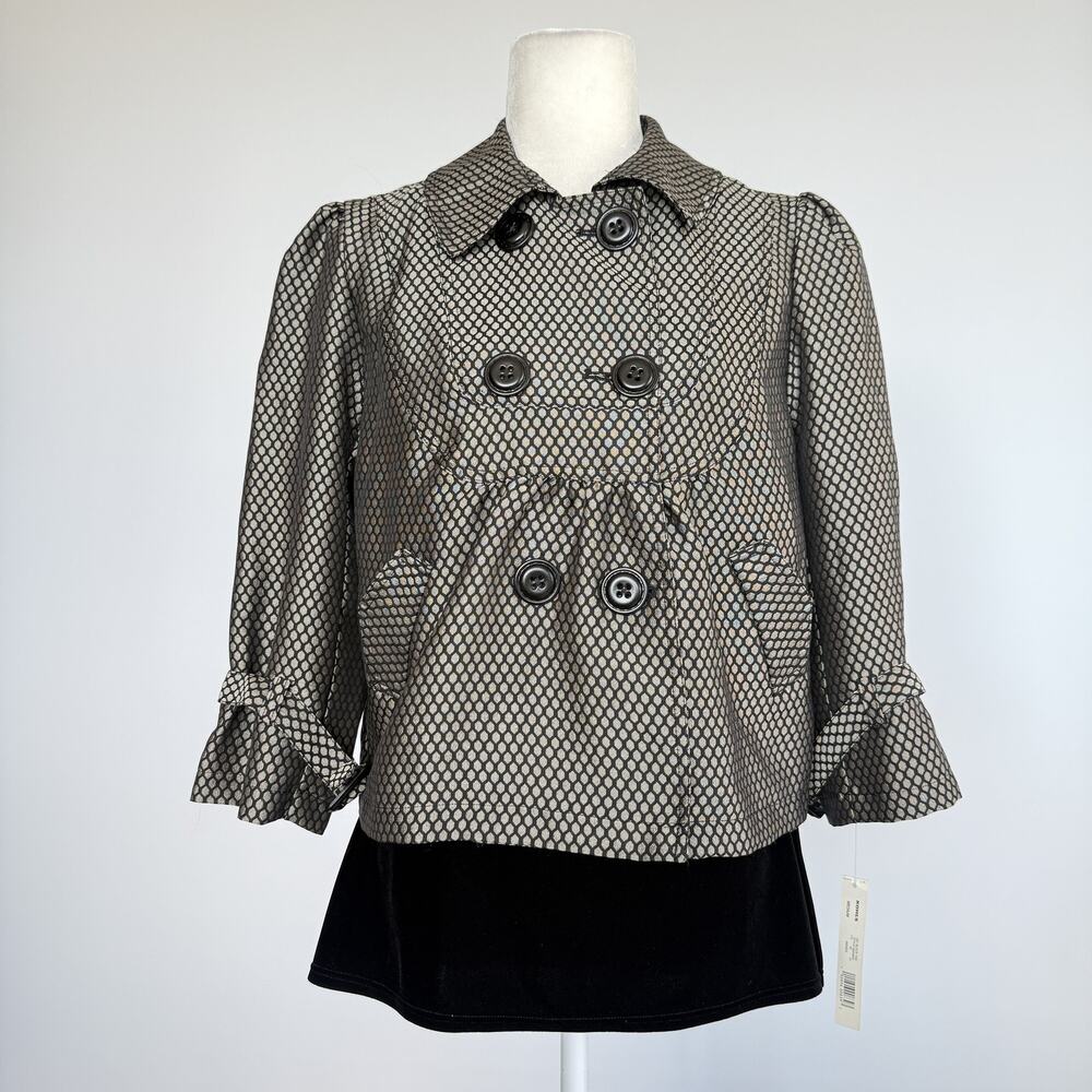 Apt. 9 Jacket Womens Medium Black Geometric Satin Button Front Ruffle Sleeve